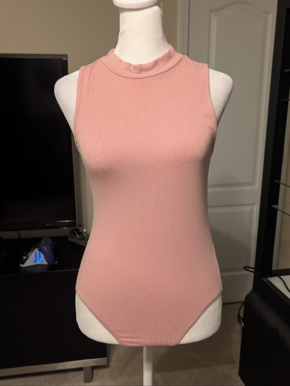 Ambiance Sleeveless Ribbed Mock Neck Bodysuit - Dusty Pink
